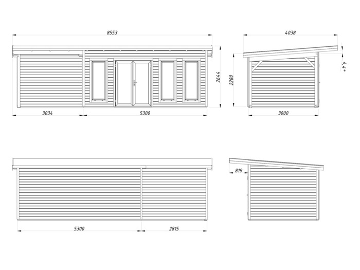 Palmako hytte Aurelia 4 855 x 404 cm